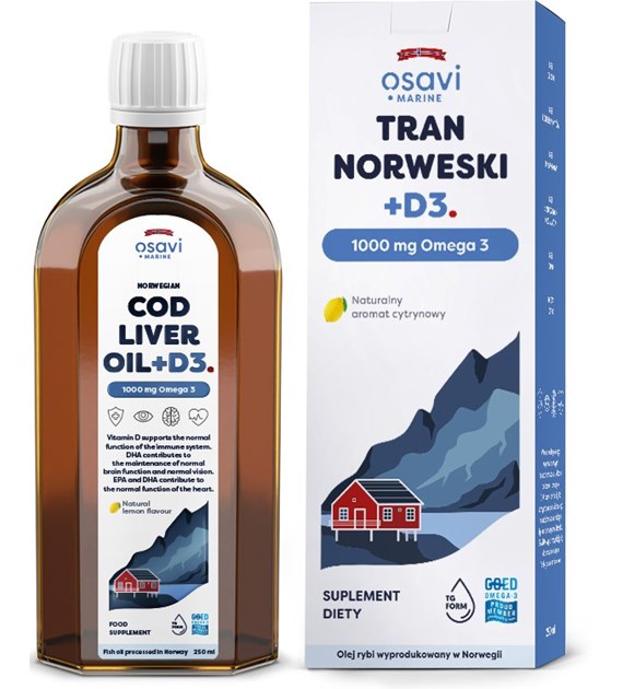 OSAVI Norwegian Cod Liver Oil +D3, 1000 mg  Omega 3 - lemon flavor (250 ml / 8.5 fl. oz.)