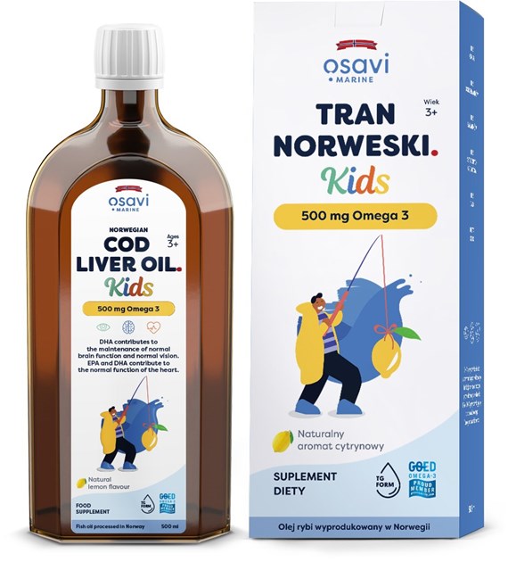 OSAVI Tran Norweski Kids 500 mg Omega 3 - smak cytrynowy (500 ml)