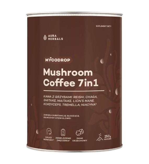 AURA HERBALS Mycodrop, kawa z grzybami, mushroom coffee 7 in 1 (250 g)