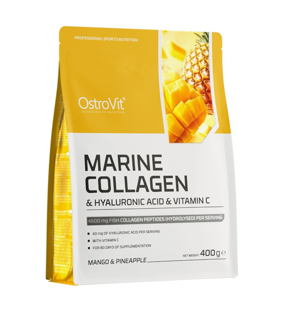 OSTROVIT Kolagen morski + Kwas hialuronowy + Witamina C - smak mango z ananasem (400 g)