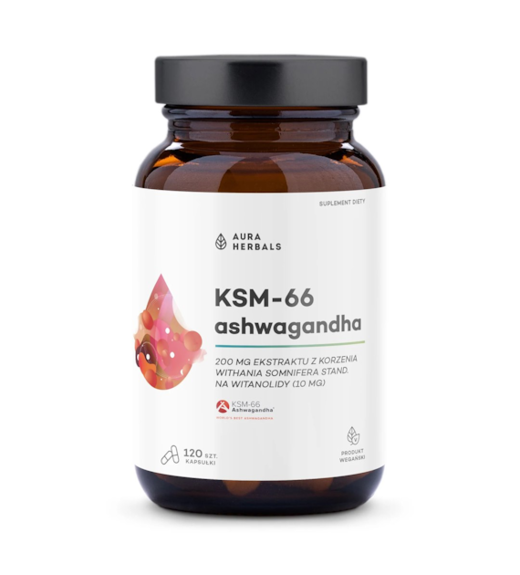 AURA HERBALS Ashwagandha KSM-66 Korzeń 200 mg (120 kaps.)
