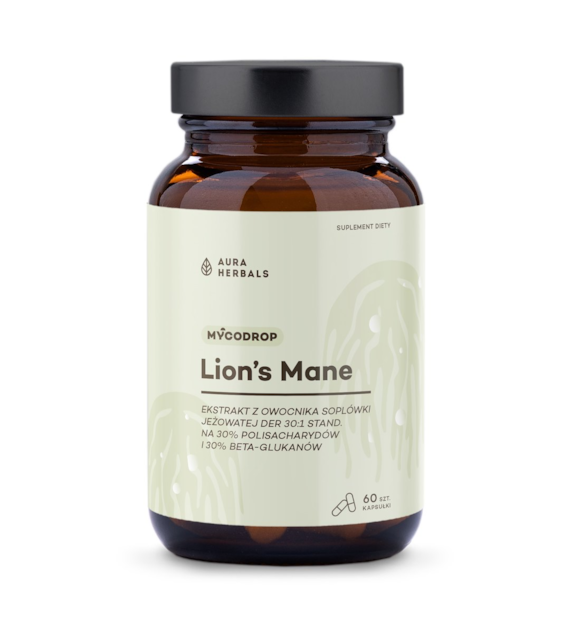 AURA HERBALS Mycodrop, Lion’s Mane 30:1, 30% beta-glukan (60 caps)