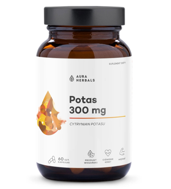 AURA HERBALS Potas 300 mg, cytrynian potasu (60 kaps.)