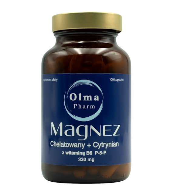 OLMA PHARM Magnez chelatowany + cytrynian z witaminą B6 P-5-P (100 kaps.)