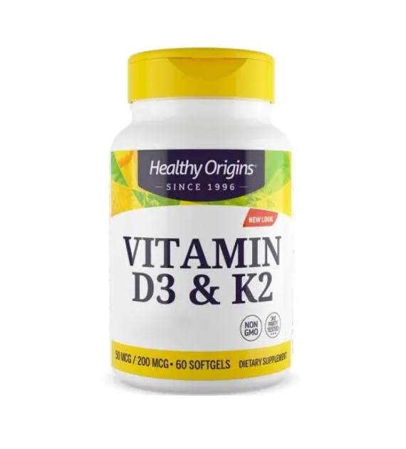 HEALTHY ORIGINS Vitamin D3 & K2 - Witamina D3 + K2 (60 kaps.)