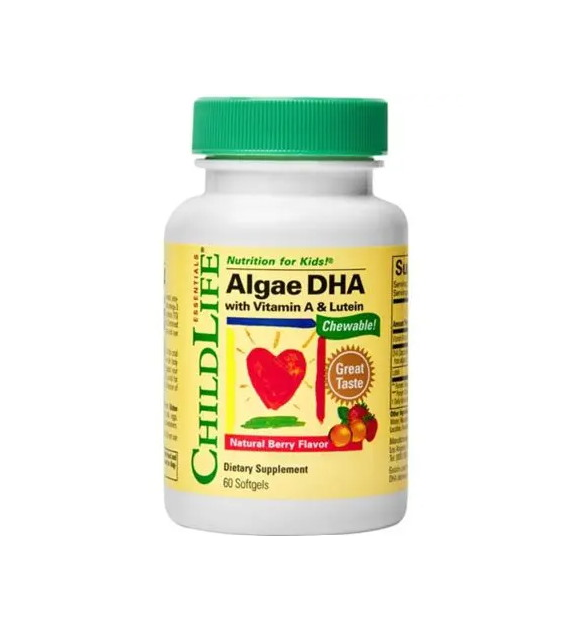 CHILDLIFE Algae DHA with Vitamin A & Lutein - DHA z alg + Witamina A + Luteina dla dzieci (60 kaps.)