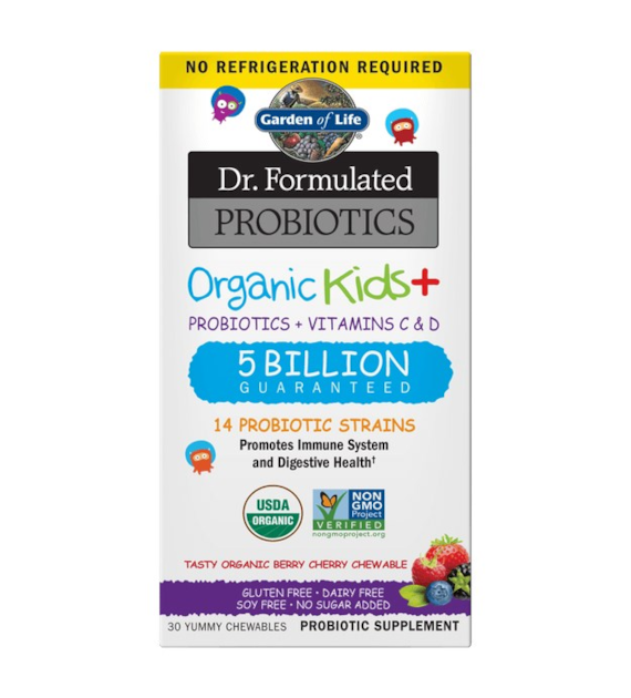 GARDEN OF LIFE Organic Kids + Probiotics + Vitamins C & D - smak jagodowo-wiśniowy (30 tabl.)