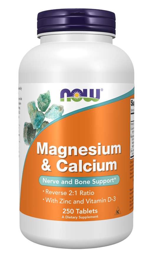 NOW FOODS Magnesium & Calcium - Magnez 266 z wapniem, cynkiem i witaminą D (250 tabl.)