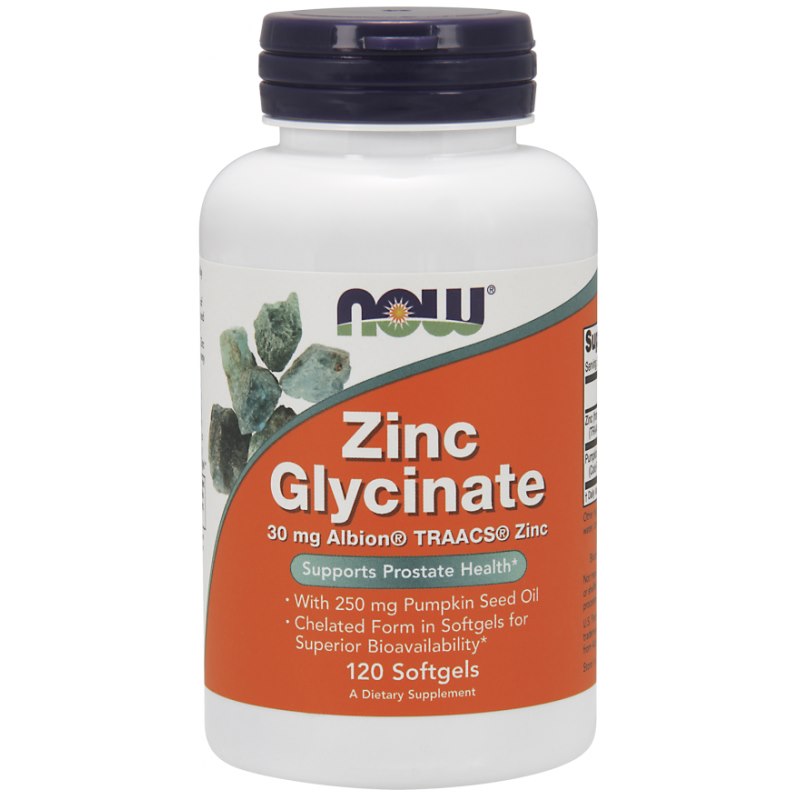 NOW FOODS Zinc Glycinate - Chelat Cynku i Olej z Pestek Dyni (120 kaps.)