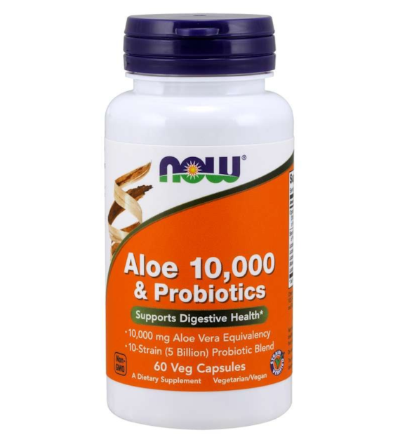 NOW FOODS Aloes koncentrat z Liści Aloesu + 10 szczepów bakterii (60 kaps.)
