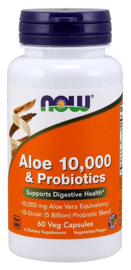 NOW FOODS Aloes koncentrat z Liści Aloesu + 10 szczepów bakterii (60 kaps.)