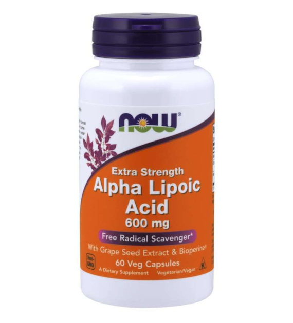 NOW FOODS ALA - Kwas Alfa Liponowy 600 mg + Ekstrakt z Winogron + Bioperyna (60 kaps.)