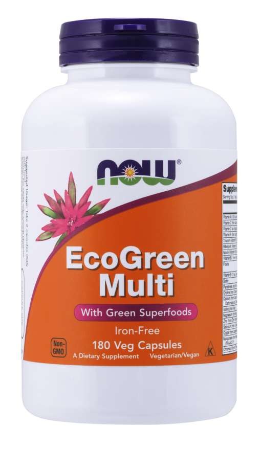 NOW FOODS EcoGreen Multi - Zestaw Witamin i Minerałów bez Żelaza (180 kaps.)