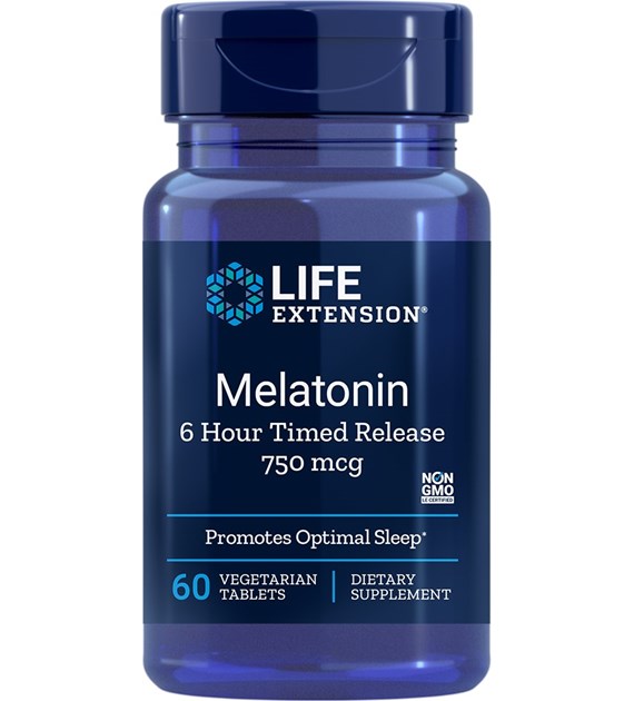 LIFE EXTENSION Melatonin 6 Hour Timed Release, 750 mcg (60 vegetarian tabs)