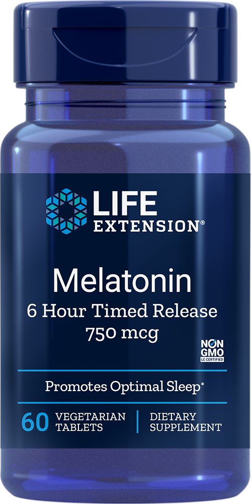 LIFE EXTENSION Melatonin 6 Hour Timed Release, 750 mcg (60 vegetarian tabs)