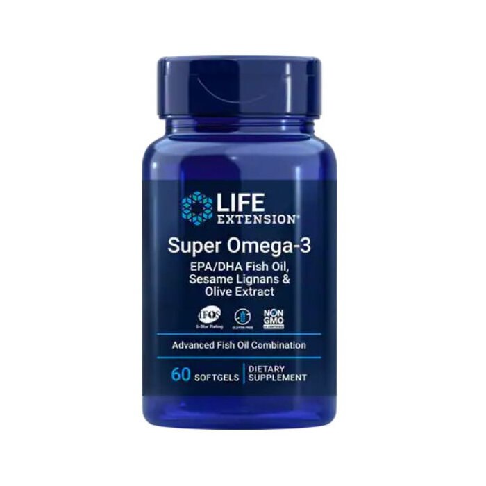 LIFE EXTENSION Super Omega-3 EPA/DHA Fish Oil, Sesame Ligans & Olive Extract (60 kaps.)