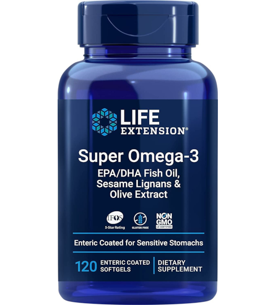 LIFE EXTENSION Super Omega-3 EPA/DHA z Lignanami Sezamowymi i Ekstraktem z Oliwek (120 kaps. dojelitowych)