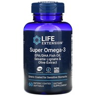 LIFE EXTENSION Super Omega-3 EPA/DHA with Sesame Lignans & Olive Extract (60 enteric coated sgels)
