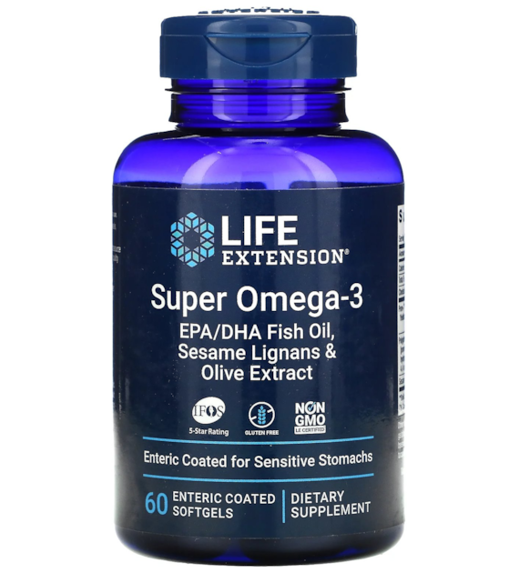 LIFE EXTENSION Super Omega-3 EPA/DHA z Lignanami Sezamowymi i Ekstraktem z Oliwek (60 kaps.)