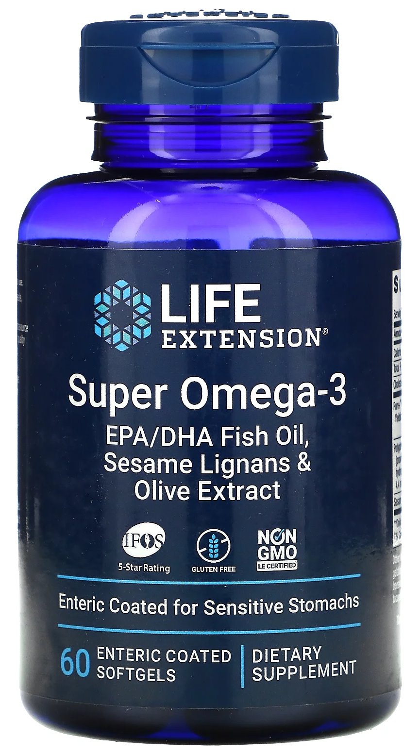 LIFE EXTENSION Super Omega-3 EPA/DHA with Sesame Lignans & Olive Extract (60 enteric coated sgels)