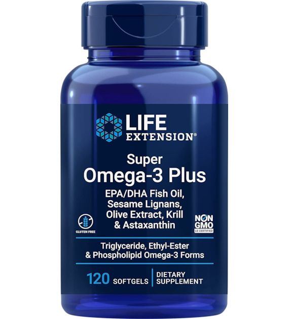 LIFE EXTENSION Super Omega-3 Plus EPA/DHA z Lignanami Sezamowymi, Ekstraktem z Oliwek, Olejem z Kryla i Astaksantyną (120 kaps.)