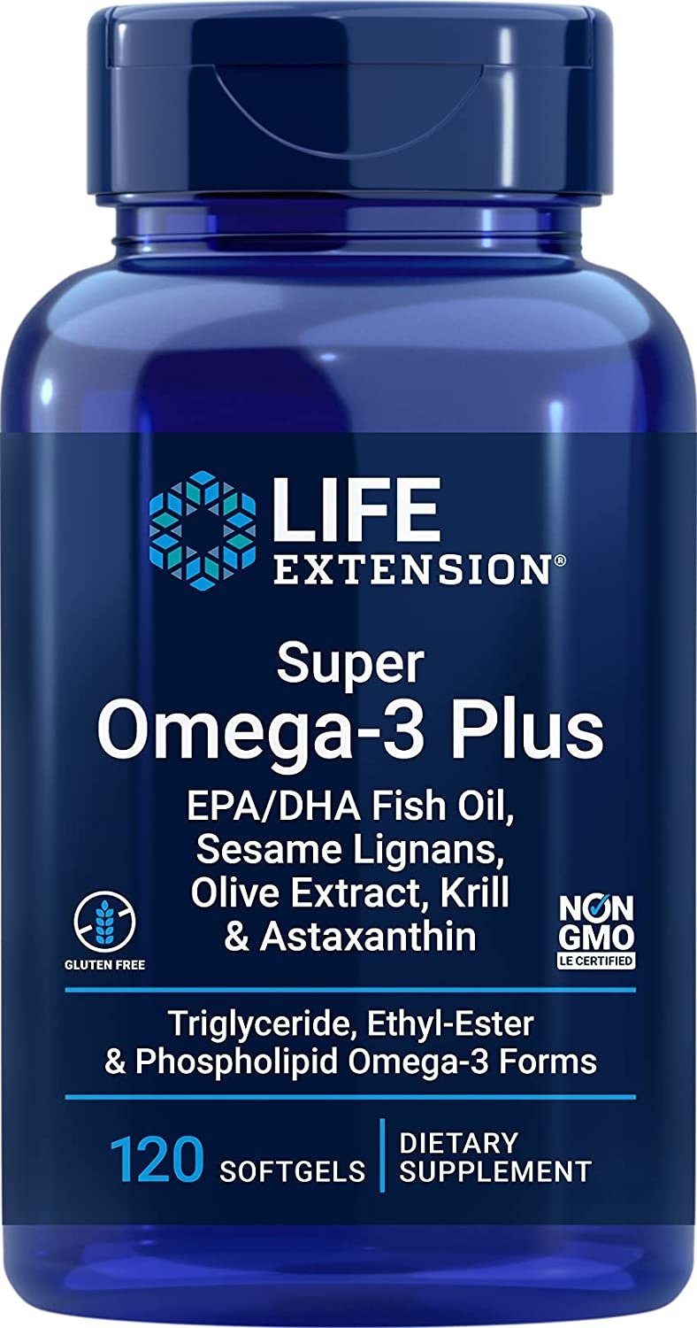 LIFE EXTENSION Super Omega-3 Plus EPA/DHA with Sesame Lignans, Olive Extract, Krill & Astaxanthin (120 sgels)