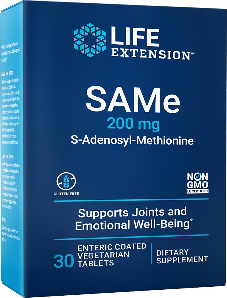 LIFE EXTENSION SAMe (S-Adenosyl-Methionine), 200 mg (30 enteric coated tabs)