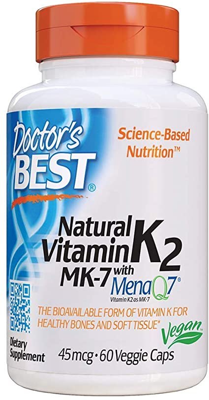 DOCTOR'S BEST Natural Vitamin K2 Mk7 with Menaq7, 45 mcg (60 vcaps)