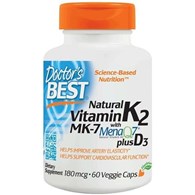 DOCTOR'S BEST Natural Vitamin K2 Mk7 with Menaq7 Plus D3, 180 mcg (60 vcaps)