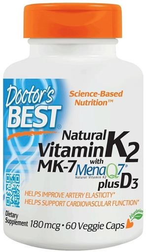 DOCTOR'S BEST Natural Vitamin K2 Mk7 with Menaq7 Plus D3, 180 mcg (60 vcaps)