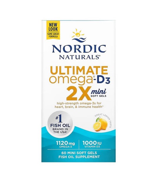 NORDIC NATURALS Ultimate Omega 2X Mini with Vitamin D3, 1120 mg Lemon (60 sgels)