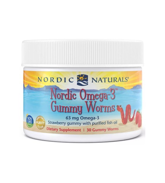 NORDIC NATURALS Nordic Omega-3 Gummy Worms, 63 mg Strawberry (30 gummy worms)