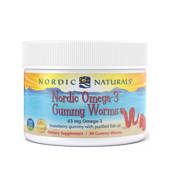 NORDIC NATURALS Nordic Omega-3 Gummy Worms - Omega 3 - smak truskawkowy 63 mg (30 żelek)
