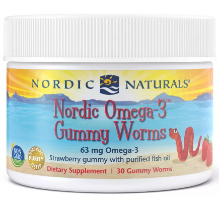 NORDIC NATURALS Nordic Omega-3 Gummy Worms, 63 mg Strawberry (30 gummy worms)