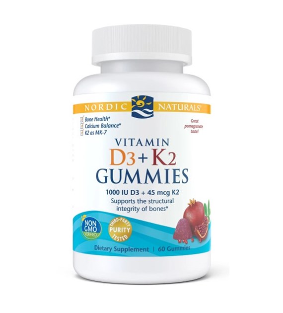 NORDIC NATURALS Vitamin D3+K2 Gummies, Pomegranate (60 gummies)