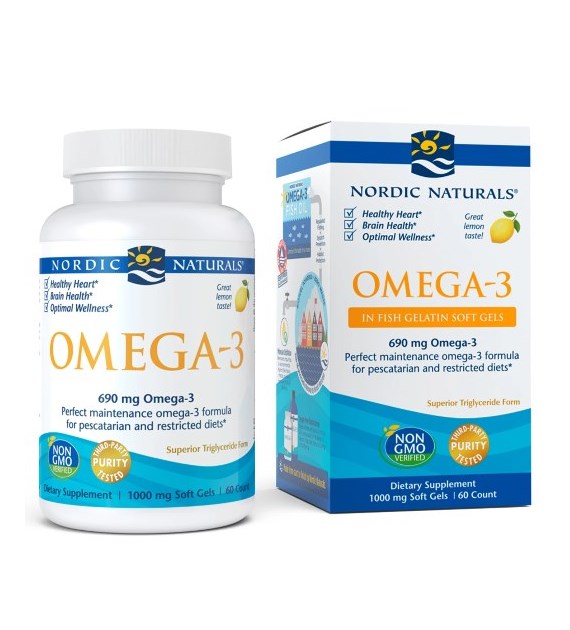 NORDIC NATURALS Omega-3, 690 mg Lemon in Fish Gelatin (60 fish gels)