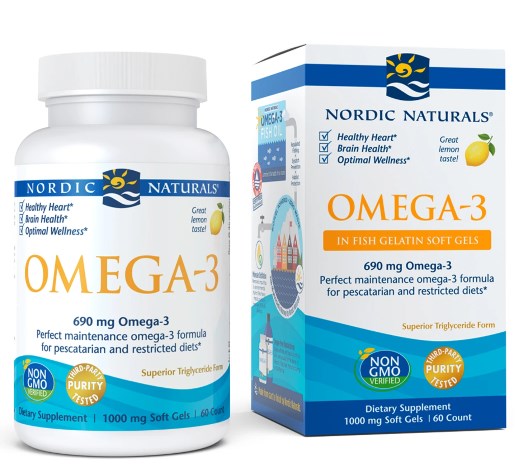 NORDIC NATURALS Omega-3, 690 mg Lemon in Fish Gelatin (60 fish gels)