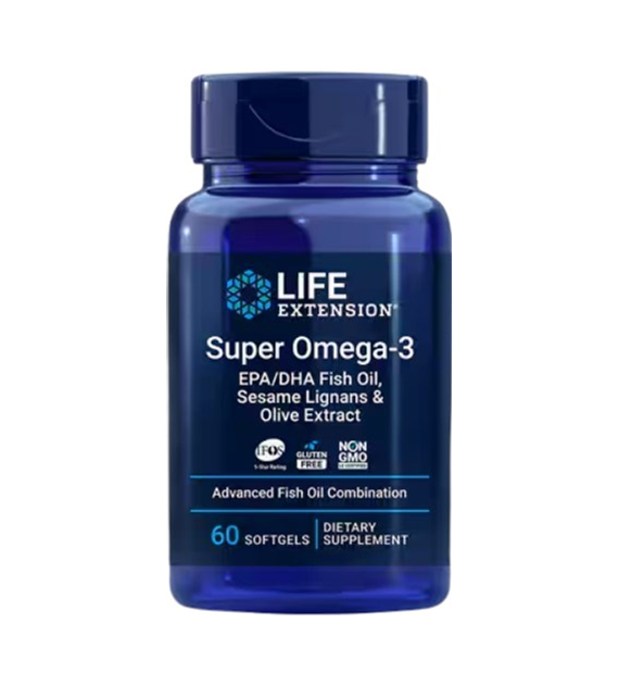 LIFE EXTENSION Super Omega-3 EPA/DHA Fish Oil, Sesame Ligans & Olive Extract (60 kaps.)
