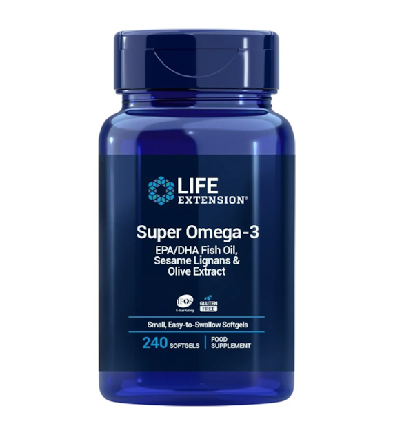 LIFE EXTENSION Super Omega-3 EPA/DHA z Lignanami Sezamowymi i Ekstraktem z Oliwek EU  (240 kaps.)
